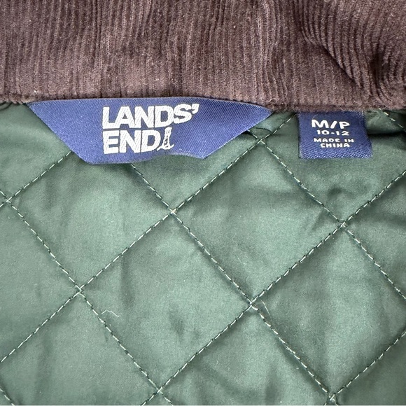Lands' End Womens Quilted Barn Jacket Corduroy Collar Green Size M/P - Picture 10 of 13